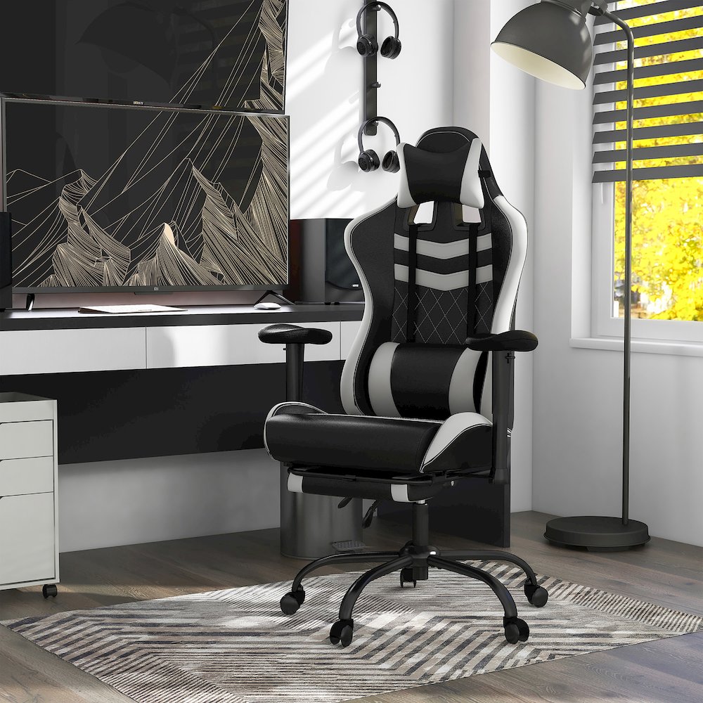 Nosse Faux Leather Swivel Gaming Chair in White and Black. Picture 4