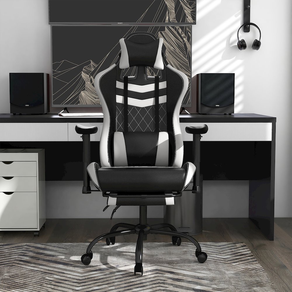 Nosse Faux Leather Swivel Gaming Chair in White and Black. Picture 5