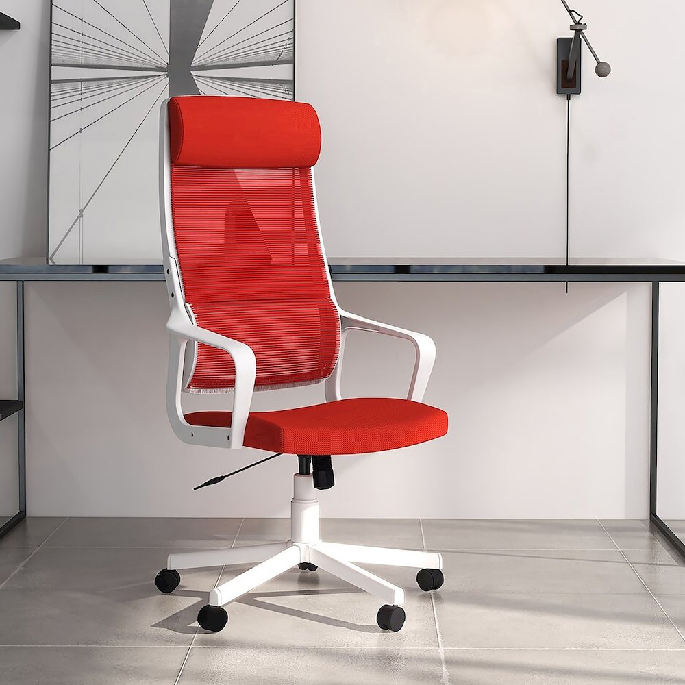 Tilah Metal and Mesh Adjustable Office Chair in Red. Picture 4