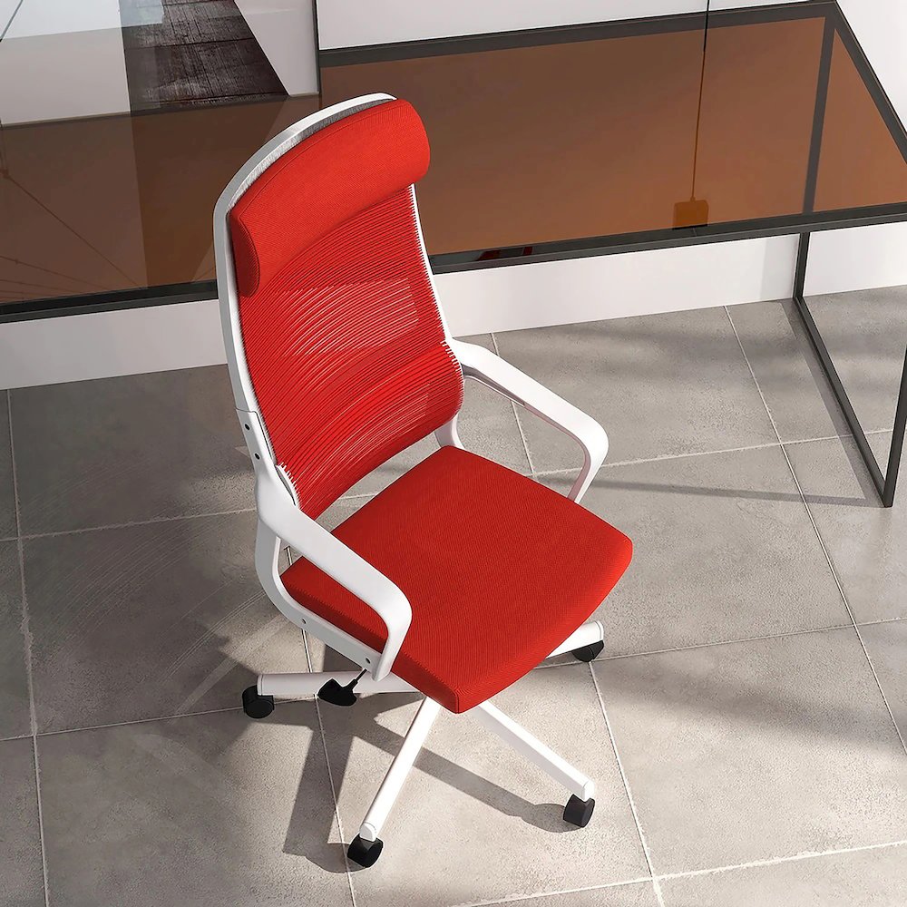 Tilah Metal and Mesh Adjustable Office Chair in Red. Picture 5