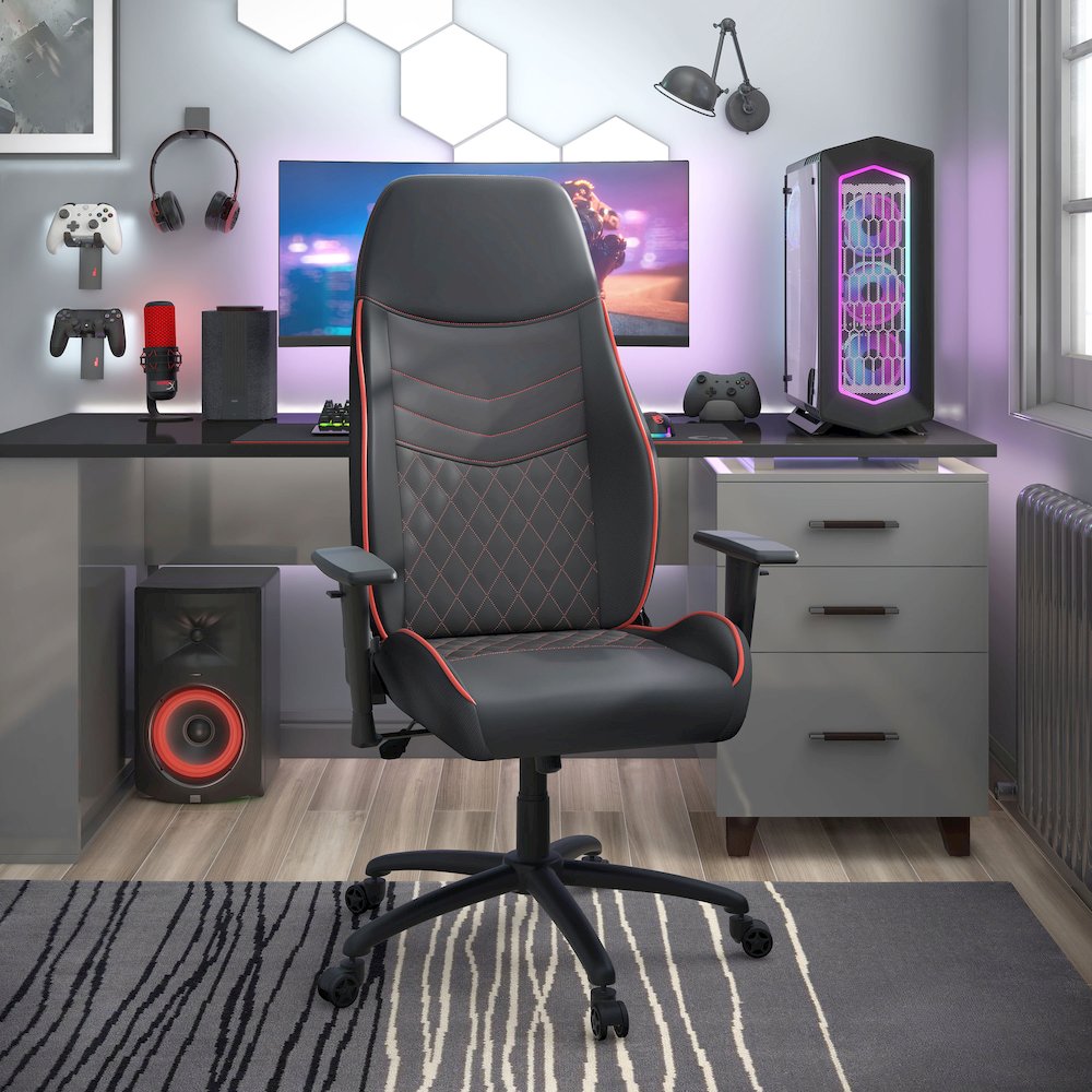 Aguil Faux Leather Adjustable Gaming Chair. Picture 4