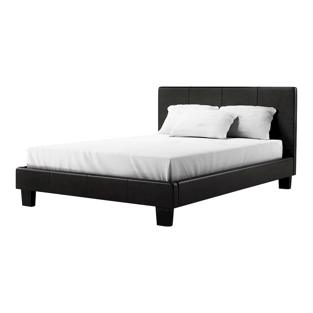 Ramone Solid Wood Frame Faux Leather Platform Bed. Picture 1