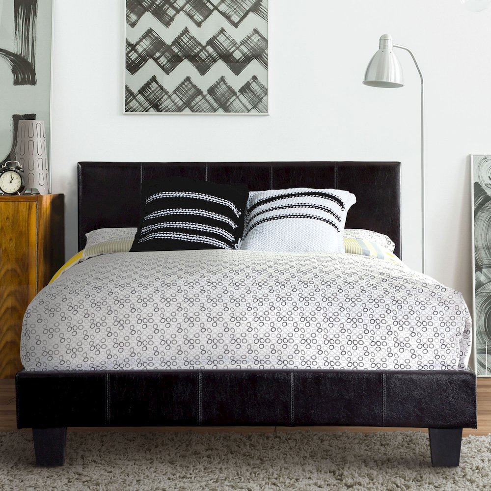 Ramone Solid Wood Frame Faux Leather Platform Bed. Picture 4