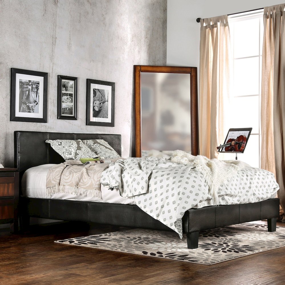Ramone Solid Wood Frame Faux Leather Platform Bed. Picture 5