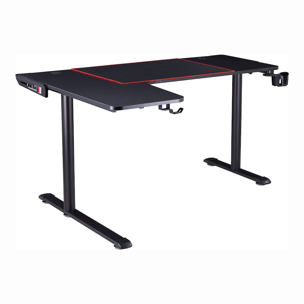 Valay Modern Metal Gaming Desk with Outlets in Black. Picture 1