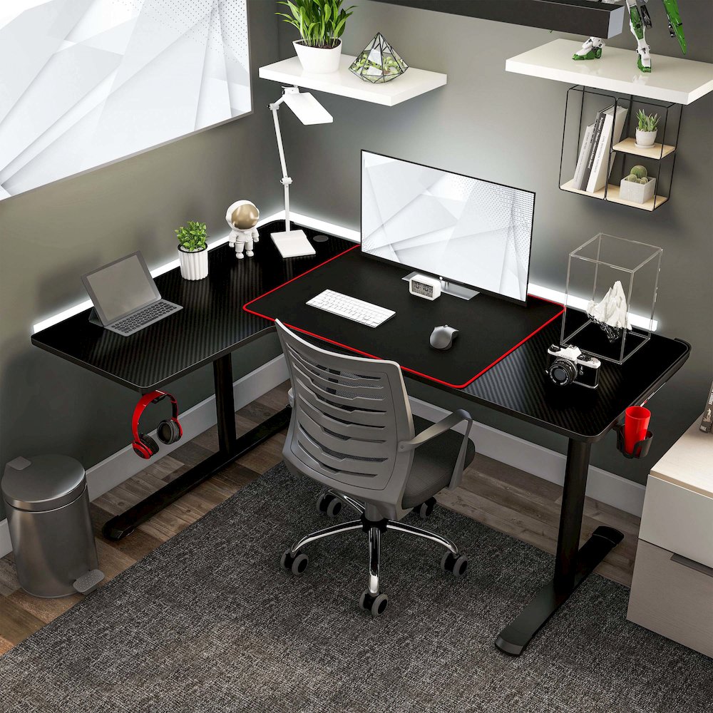 Valay Modern Metal Gaming Desk with Outlets in Black. Picture 5