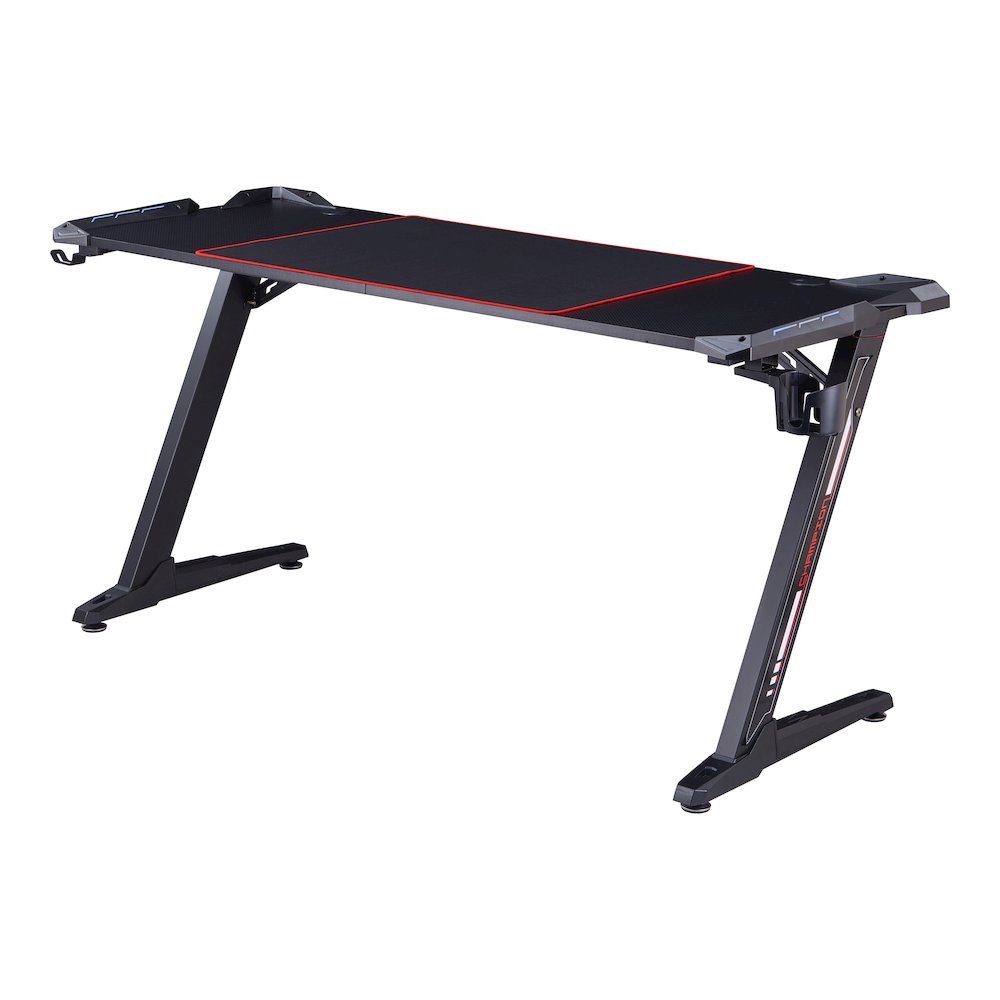Almly Modern Metal Gaming Desk with Outlets in Black. Picture 1