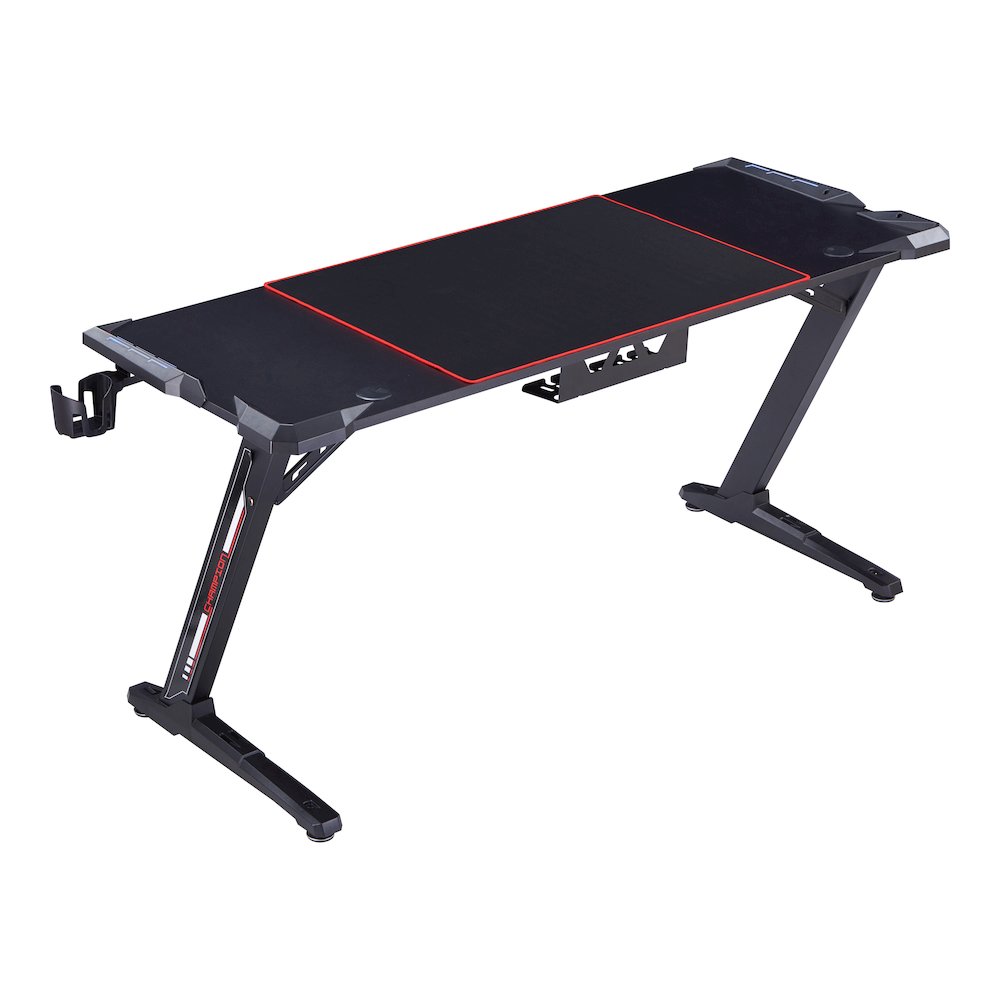 Almly Modern Metal Gaming Desk with Outlets in Black. Picture 3