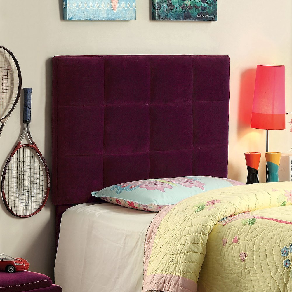 Hellan Fabric Upholstered Twin Headboard in Purple. Picture 3