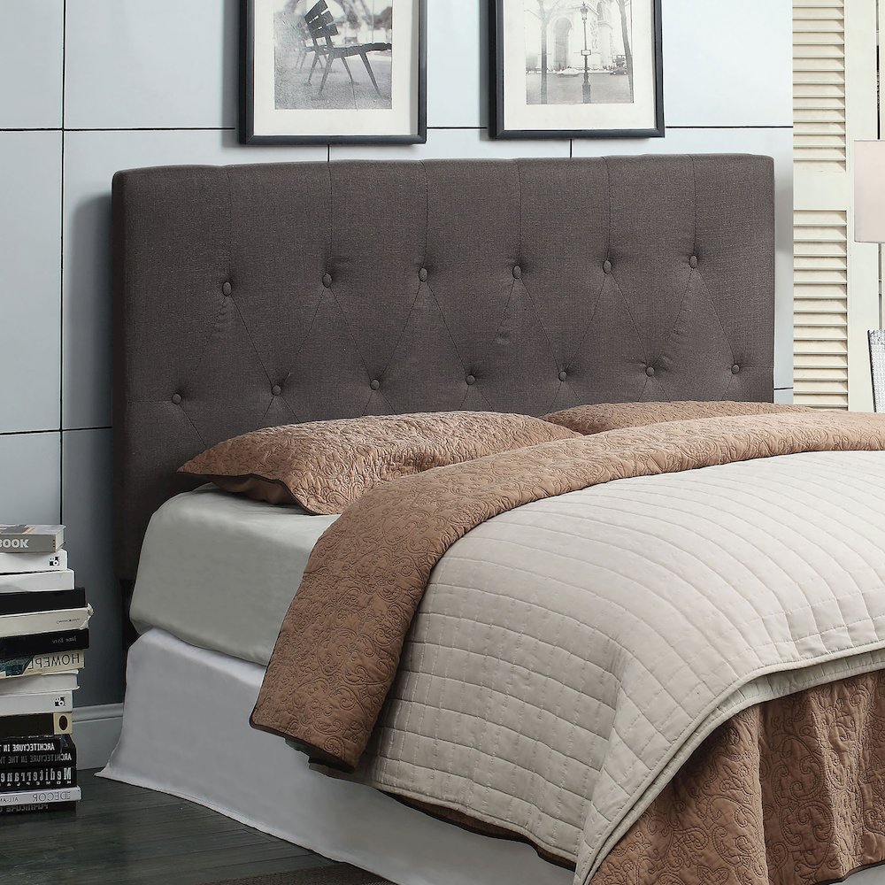 Warscher Fabric Full/Queen Tufted Headboard in Gray. Picture 3
