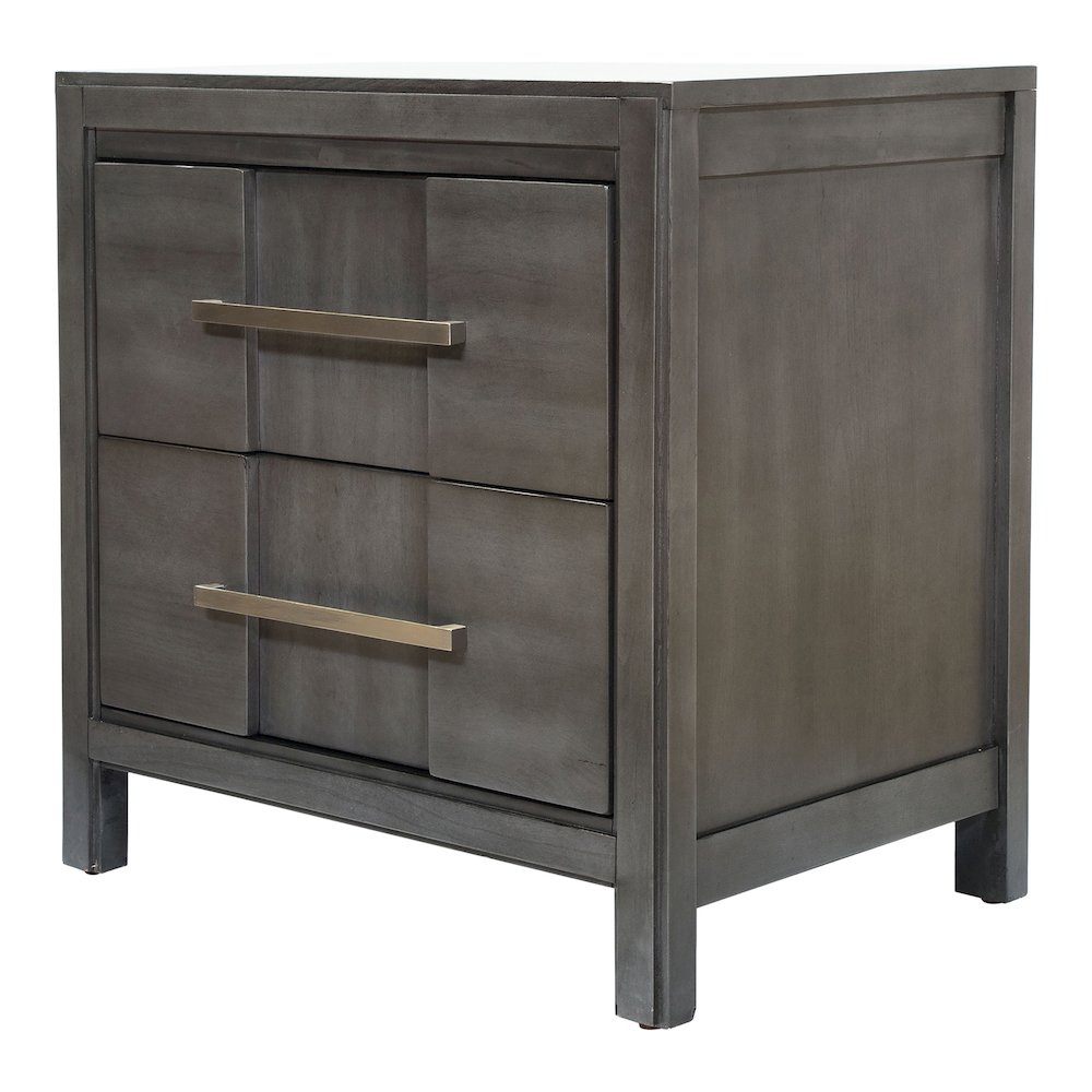 Vela Solid Wood 2-Drawer Nightstand in Grey. Picture 2