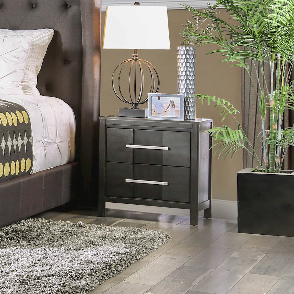 Vela Solid Wood 2-Drawer Nightstand in Grey. Picture 3