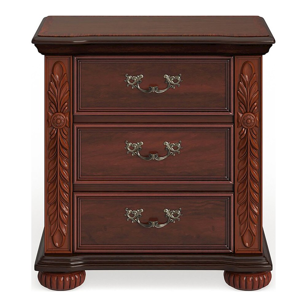 Eleo Traditional Wood 3-Drawer Nightstand in Brown Cherry. Picture 2
