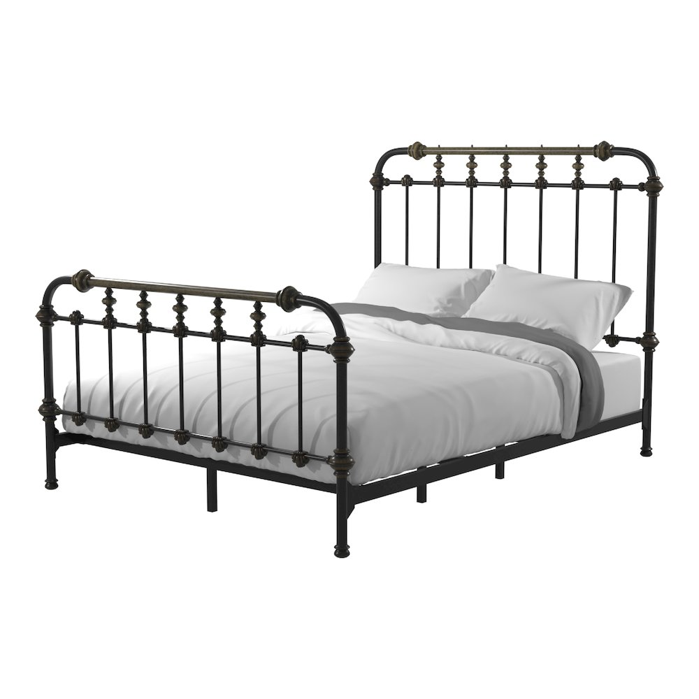 Cecil Transitional Metal Queen Spindle Bed in Antique Black. Picture 1