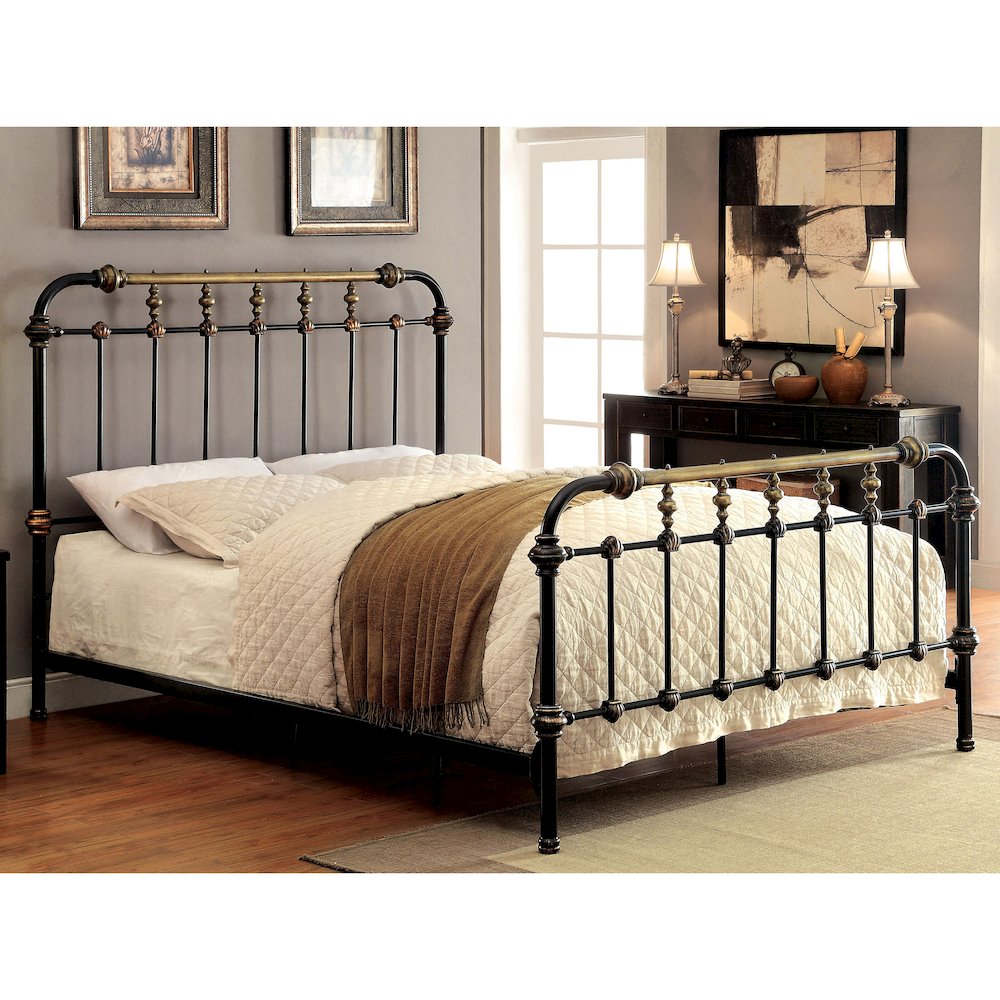 Cecil Transitional Metal Queen Spindle Bed in Antique Black. Picture 5
