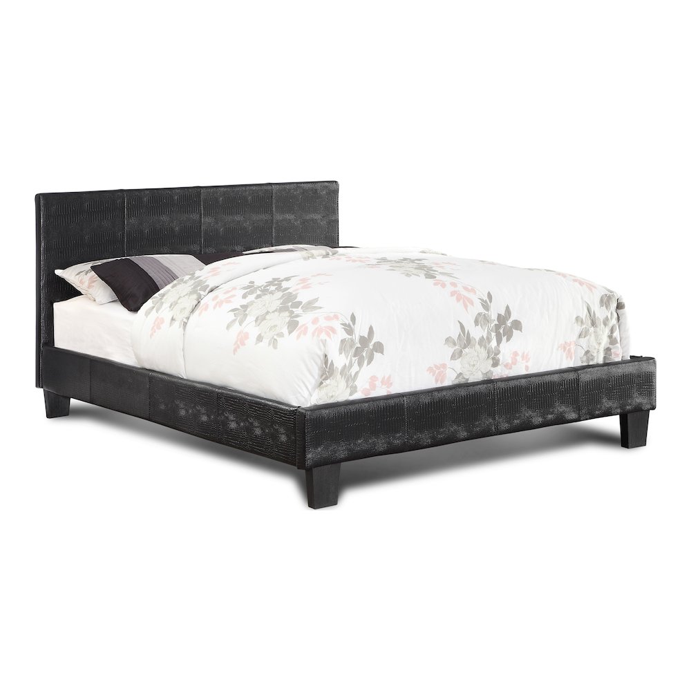 Nicole Wood Frame Faux Leather Platform Bed in Black. Picture 1