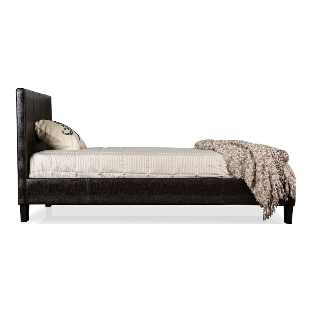 Nicole Wood Frame Faux Leather Platform Bed in Black. Picture 3