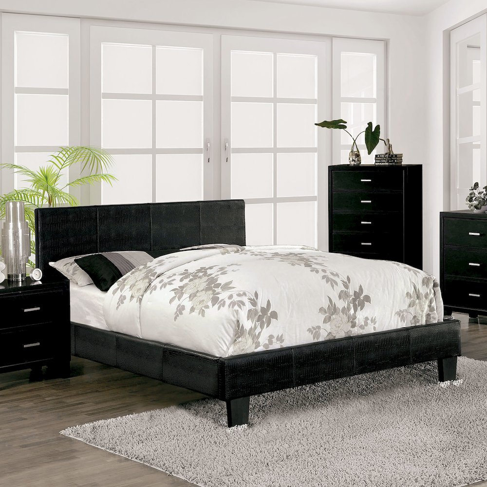 Nicole Wood Frame Faux Leather Platform Bed in Black. Picture 5