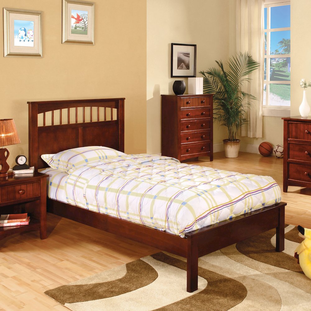 Victa Transitional Wood Platform Twin Bed in Cherry. Picture 4