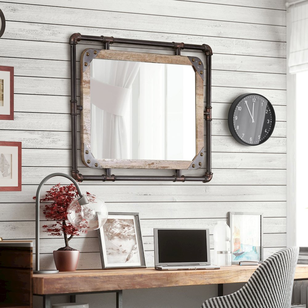 Gee Industrial Metal Wall Mirror in Antique Black. Picture 4