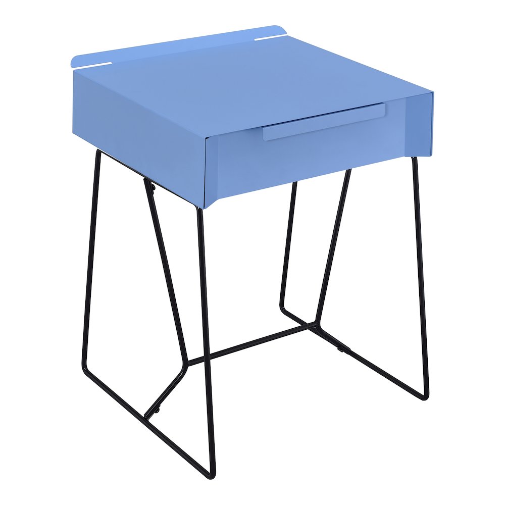 Eva Contemporary Metal 1-Drawer End Table in Blue. Picture 1
