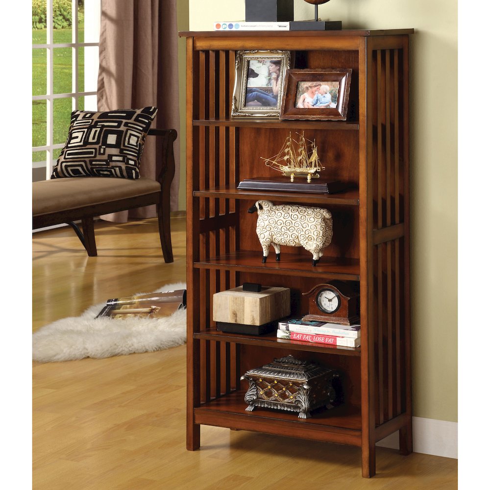 Davis Wood 5-Shelf Bookcase in Antique Oak. Picture 4