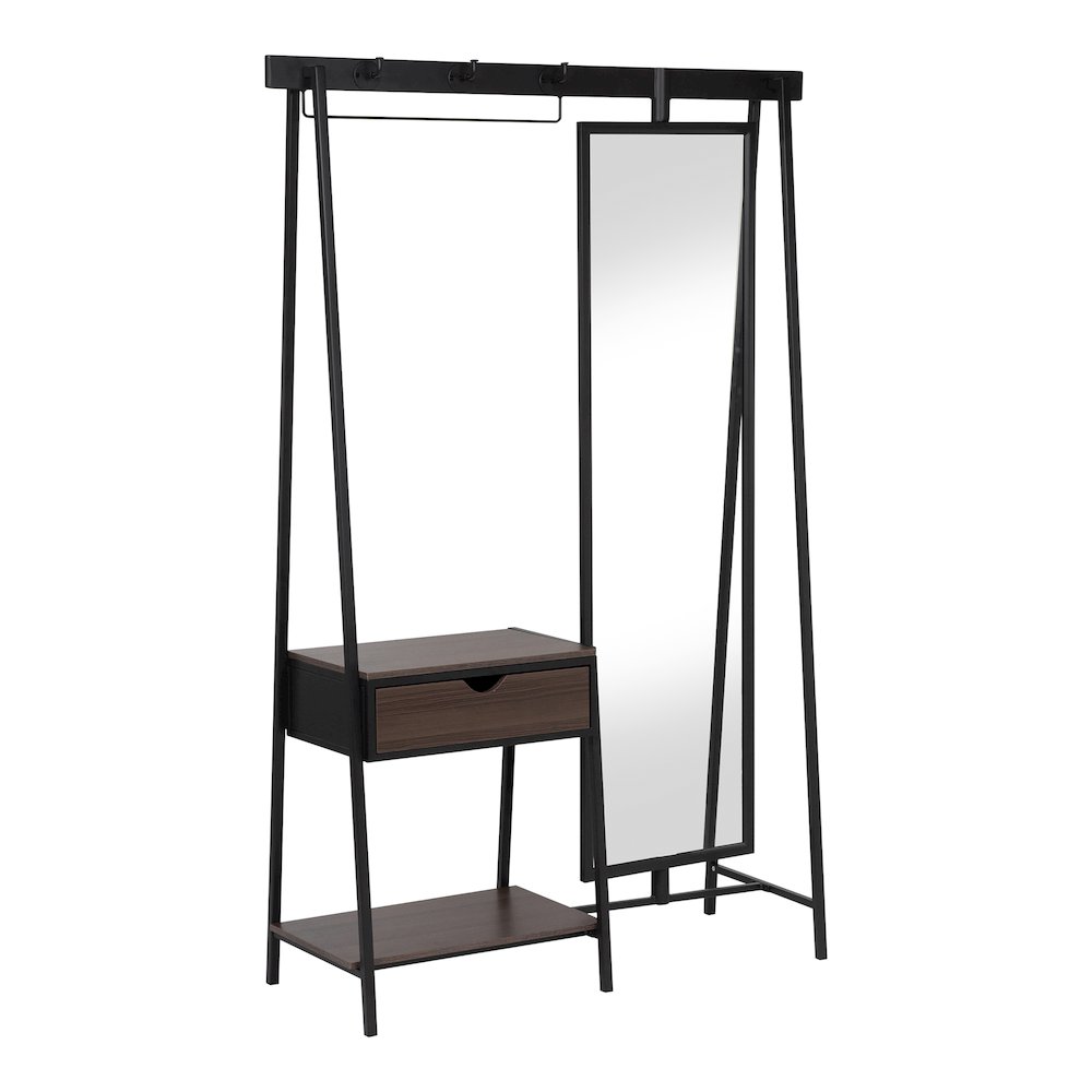 Loeff Metal Coat Stand with Mirror in Matte Black. Picture 1