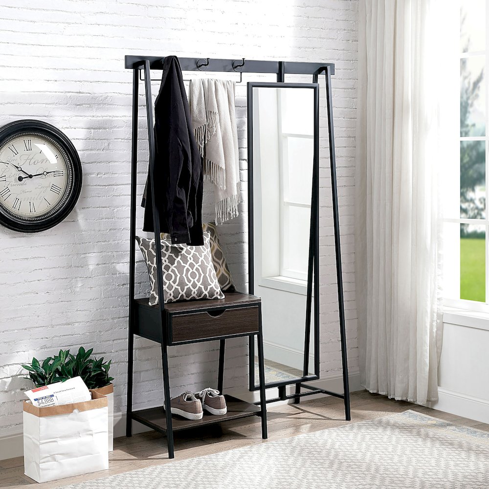 Loeff Metal Coat Stand with Mirror in Matte Black. Picture 4