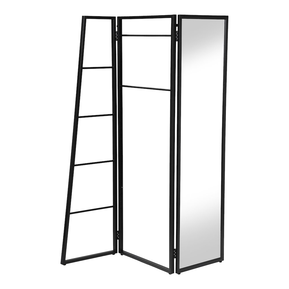 Andora Industrial Metal Coat Stand with Mirror in Black and White. Picture 1