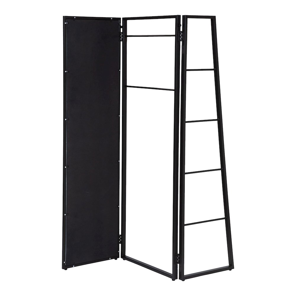 Andora Industrial Metal Coat Stand with Mirror in Black and White. Picture 2