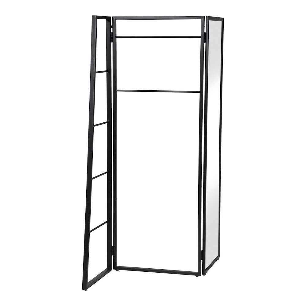 Andora Industrial Metal Coat Stand with Mirror in Black and White. Picture 3