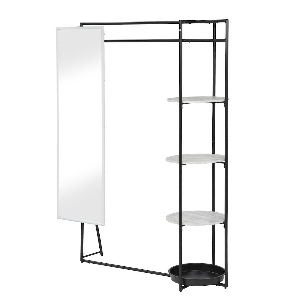 Jovie Industrial Metal Coat Stand with Mirror in White. Picture 1