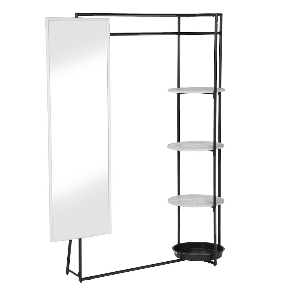 Jovie Industrial Metal Coat Stand with Mirror in White. Picture 3