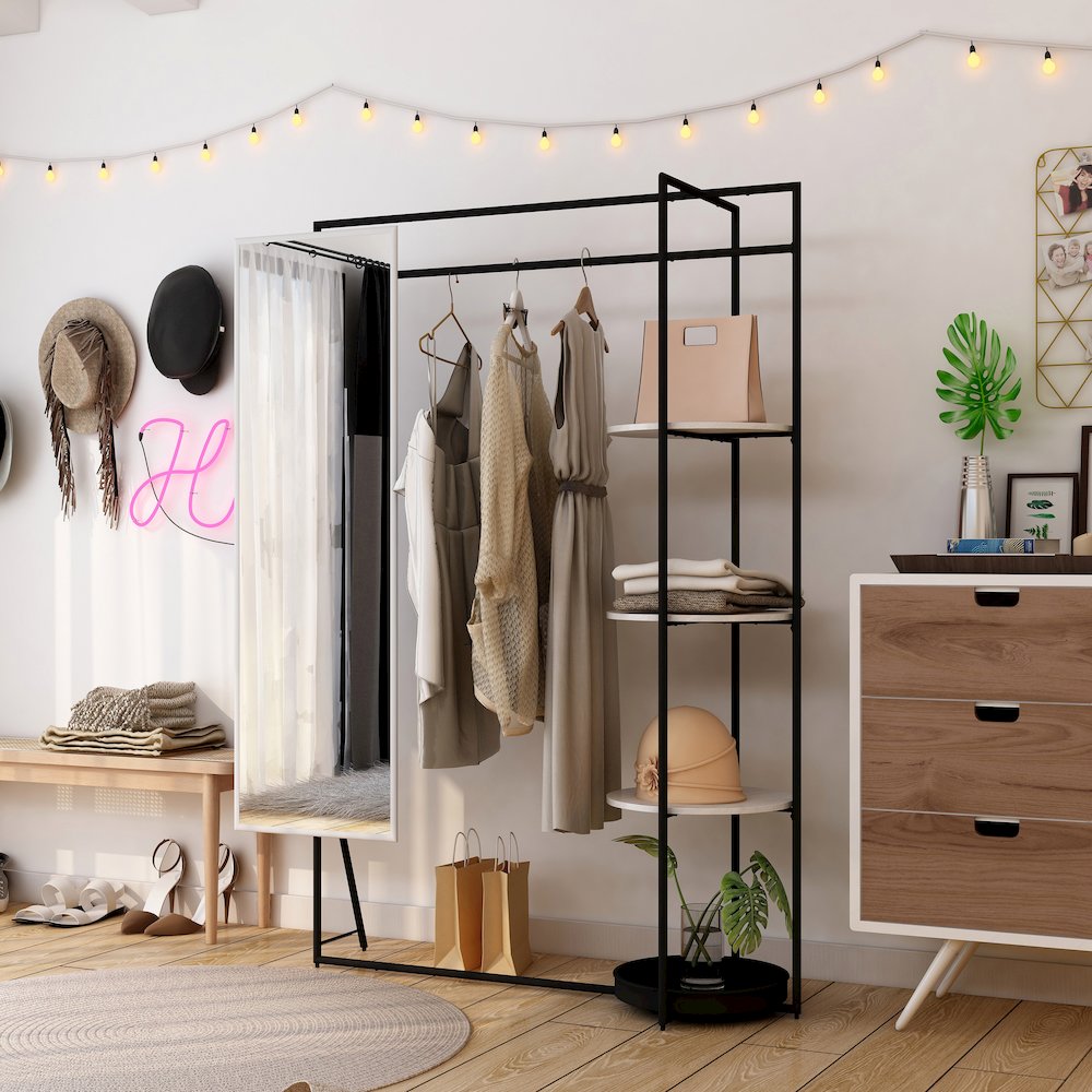 Jovie Industrial Metal Coat Stand with Mirror in White. Picture 5