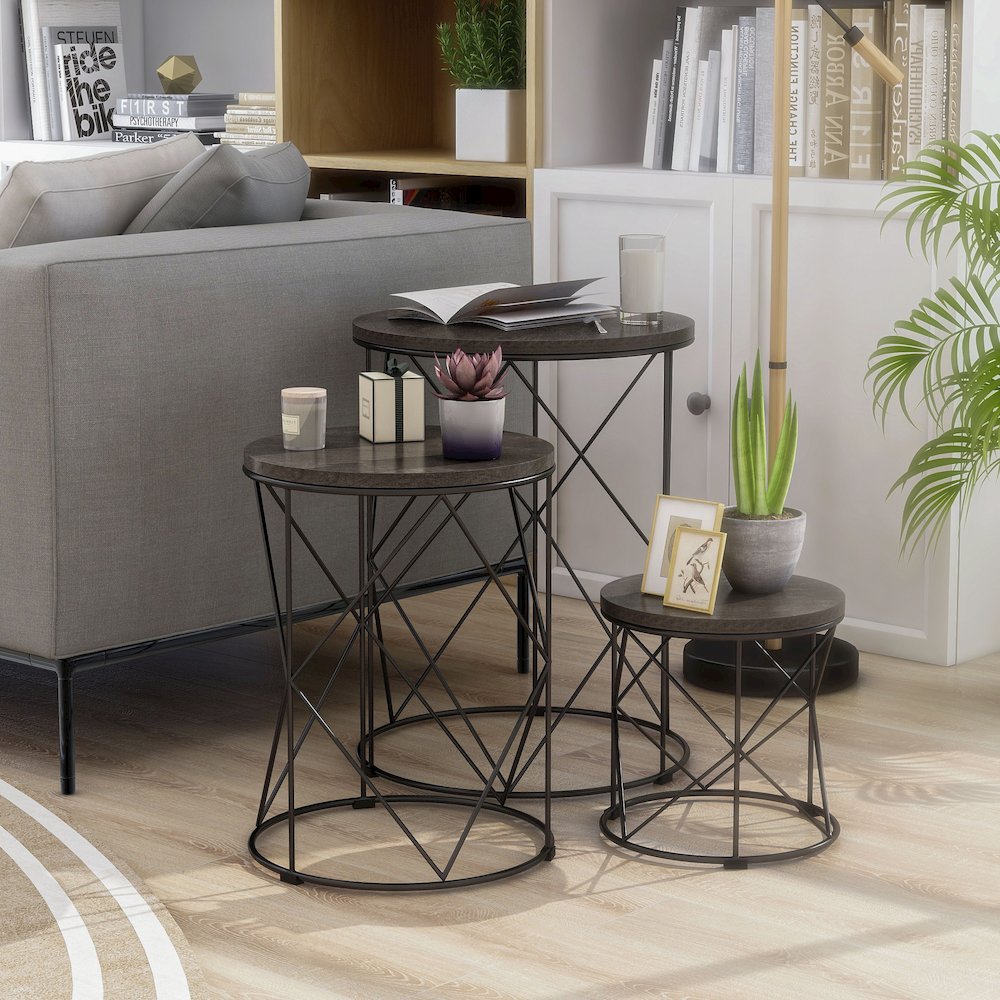 Nikova Contemporary Wood 3-Piece Nesting Tables. Picture 4
