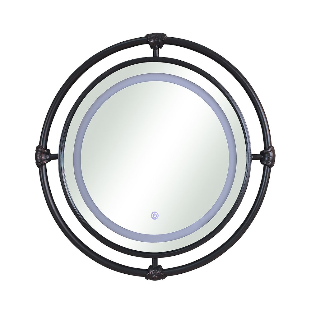 Mizen Metal Round Wall Mirror in Black and Copper. Picture 1