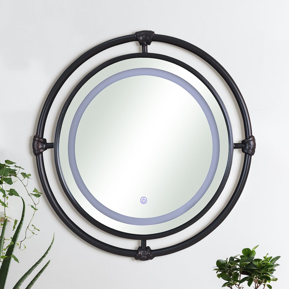 Mizen Metal Round Wall Mirror in Black and Copper. Picture 3
