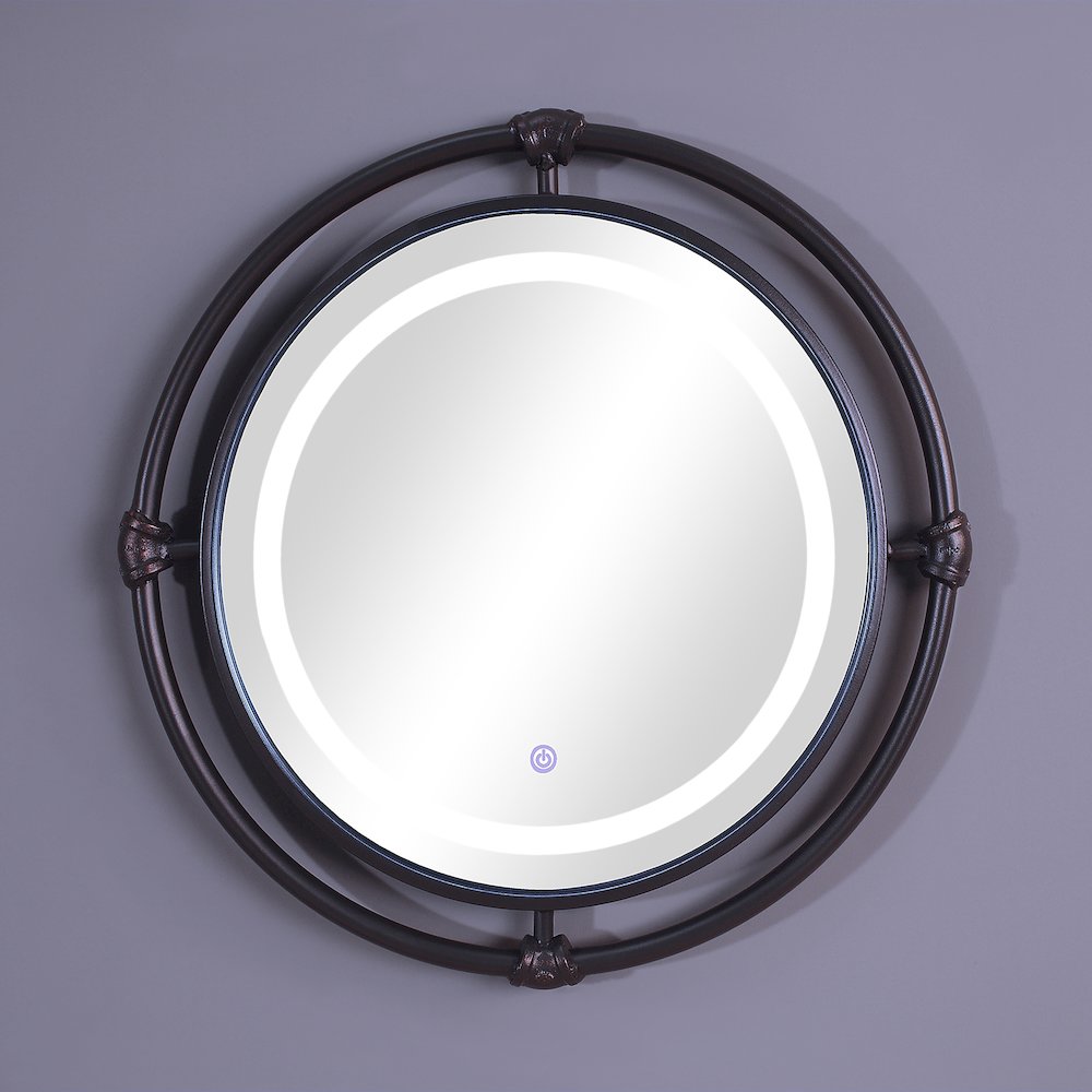 Mizen Metal Round Wall Mirror in Black and Copper. Picture 4