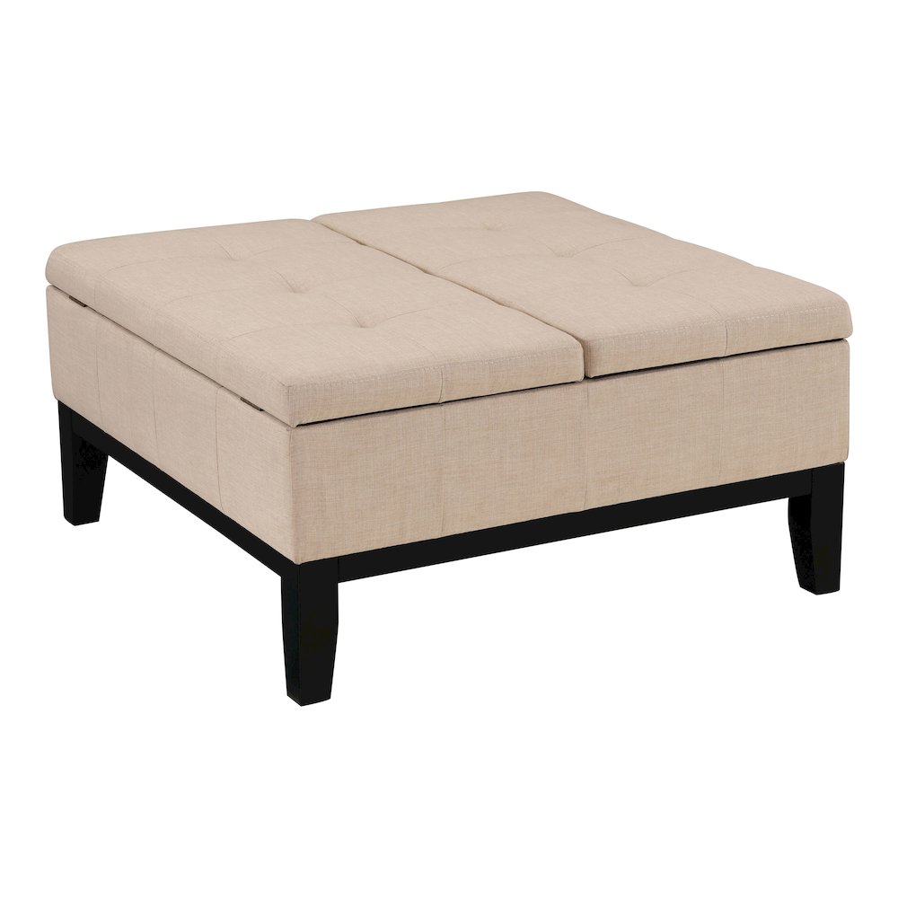 Fernee Transitional Fabric Storage Ottoman in Beige. Picture 1