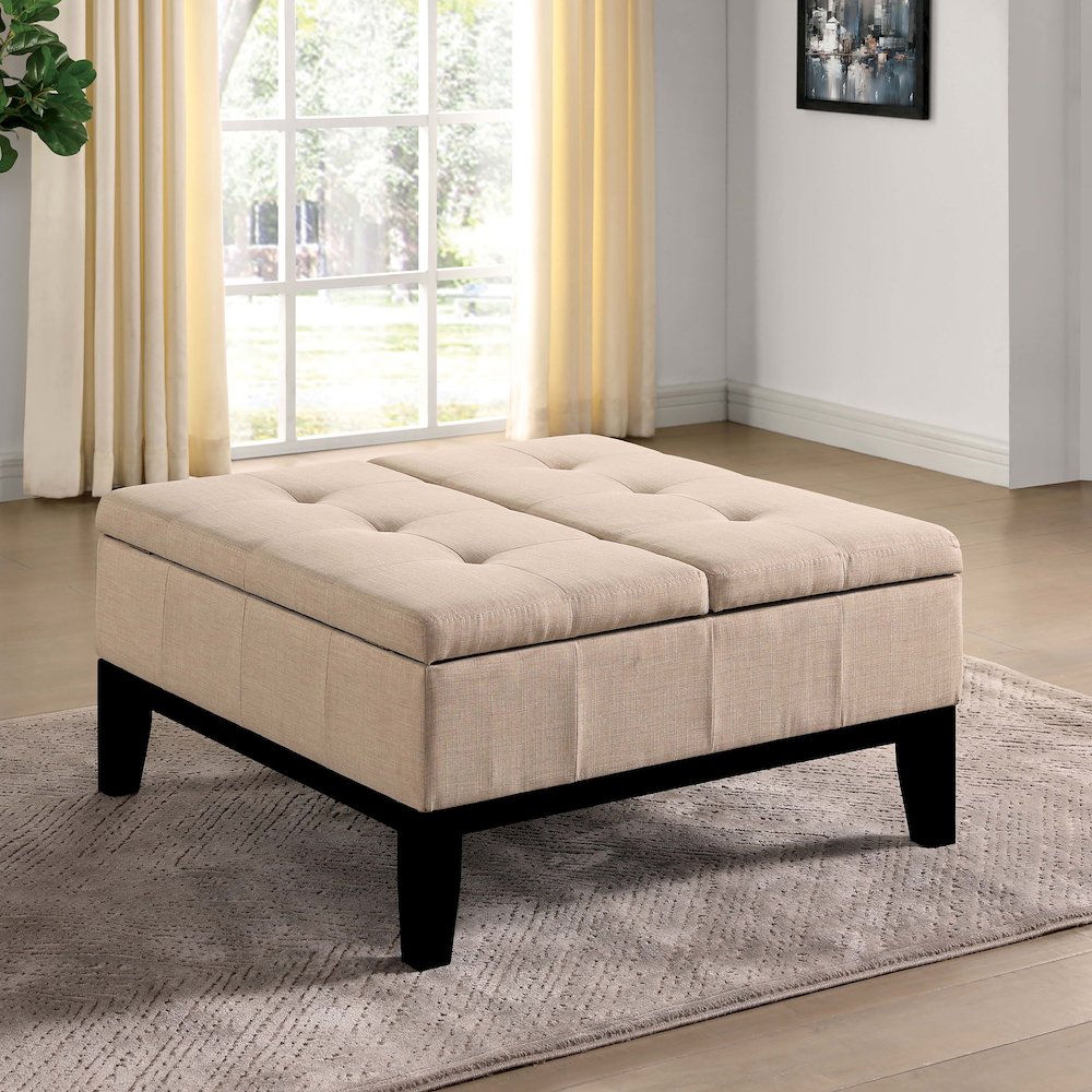 Fernee Transitional Fabric Storage Ottoman in Beige. Picture 3