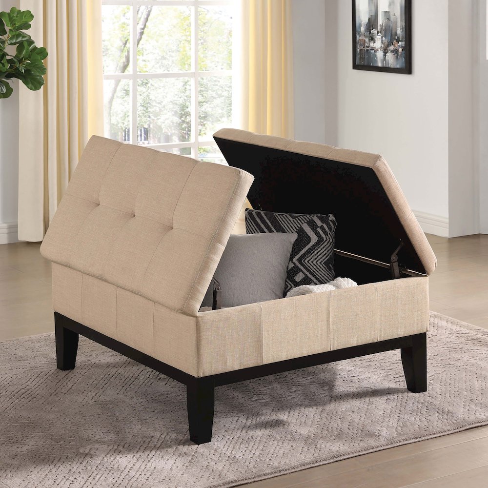 Fernee Transitional Fabric Storage Ottoman in Beige. Picture 4