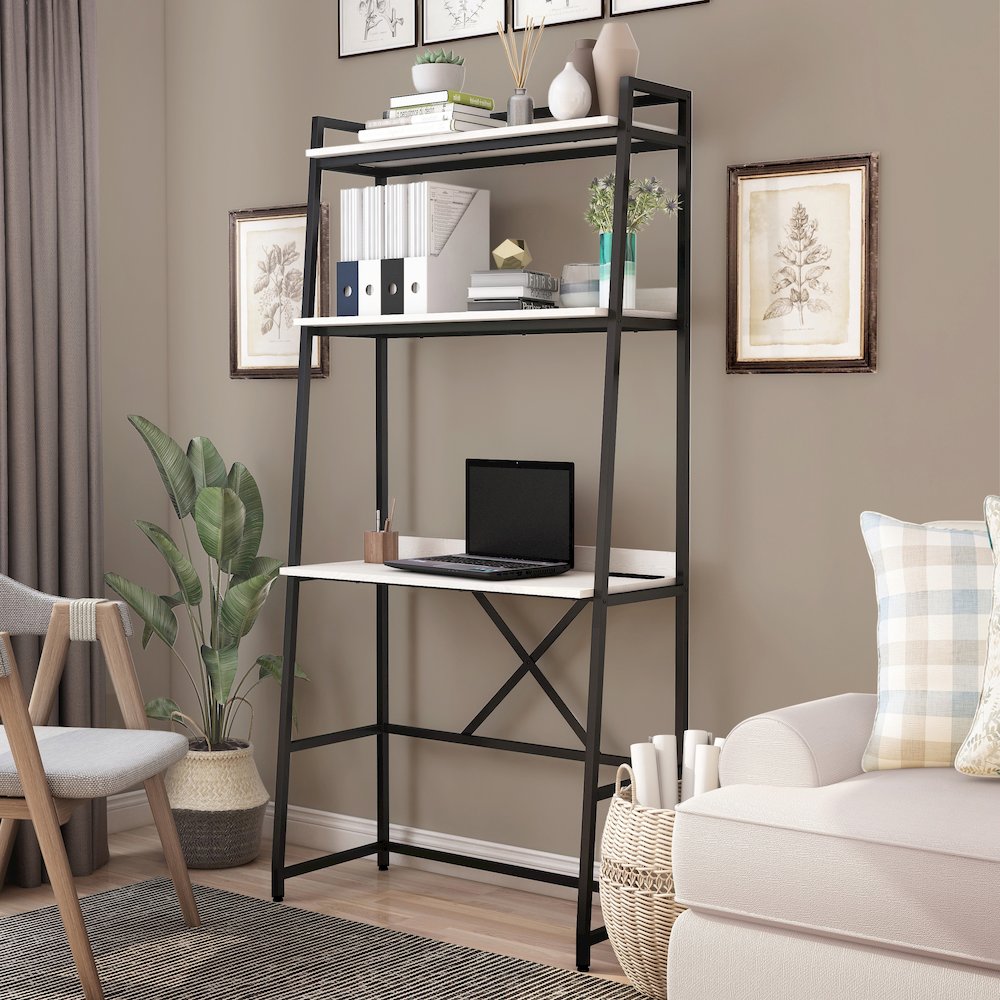 Mistos Transitional Metal Writing Desk with USB in Oak. Picture 4