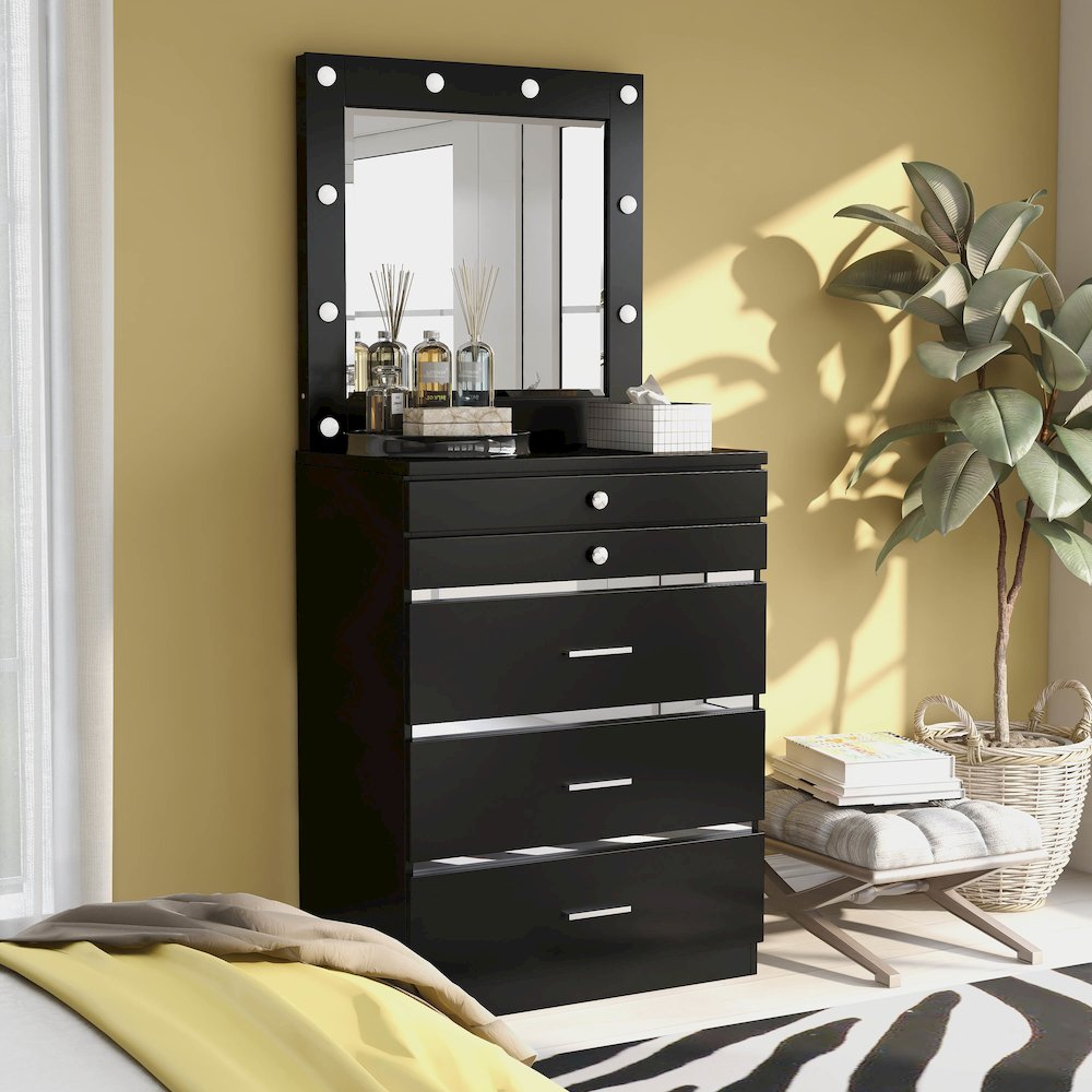 Lita Contemporary Wood Vanity Chest with Mirror. Picture 3