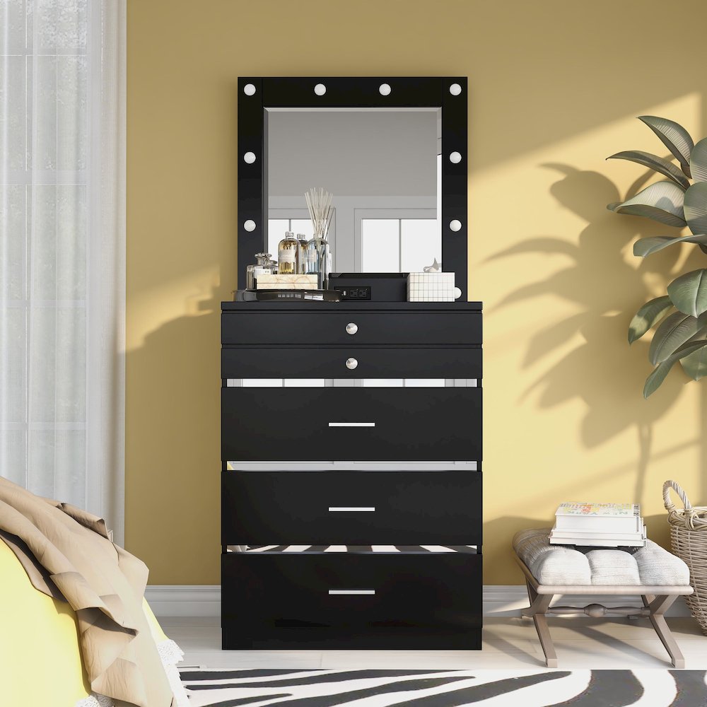 Lita Contemporary Wood Vanity Chest with Mirror. Picture 4