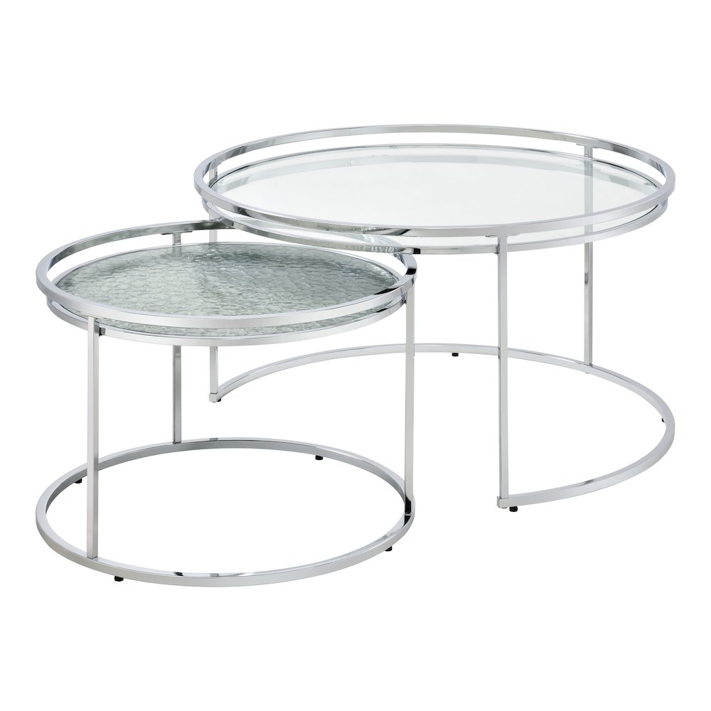 Vroma Metal Glass Top 2-Piece Nesting Table Set. Picture 1