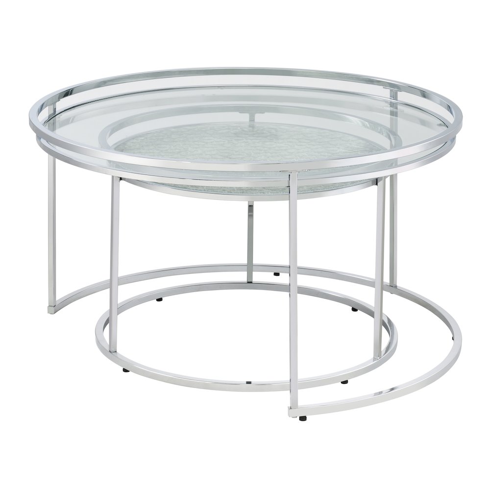 Vroma Metal Glass Top 2-Piece Nesting Table Set. Picture 2