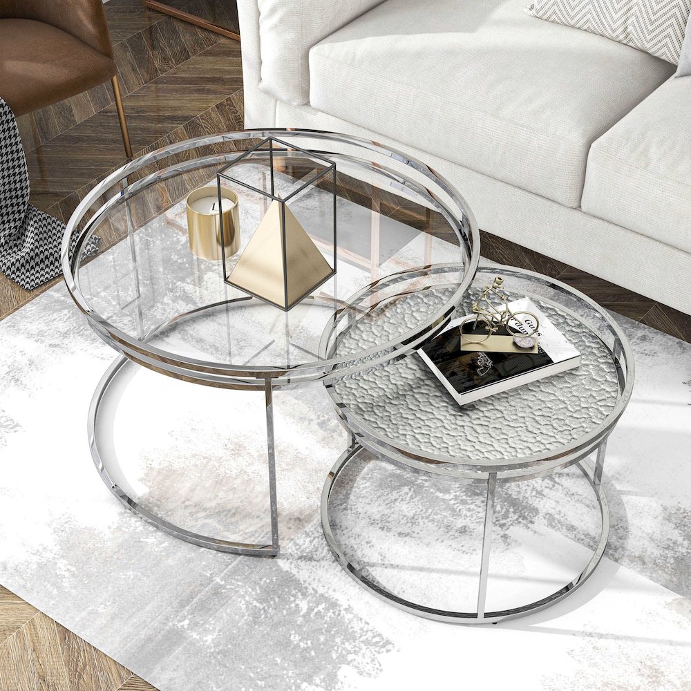 Vroma Metal Glass Top 2-Piece Nesting Table Set. Picture 4