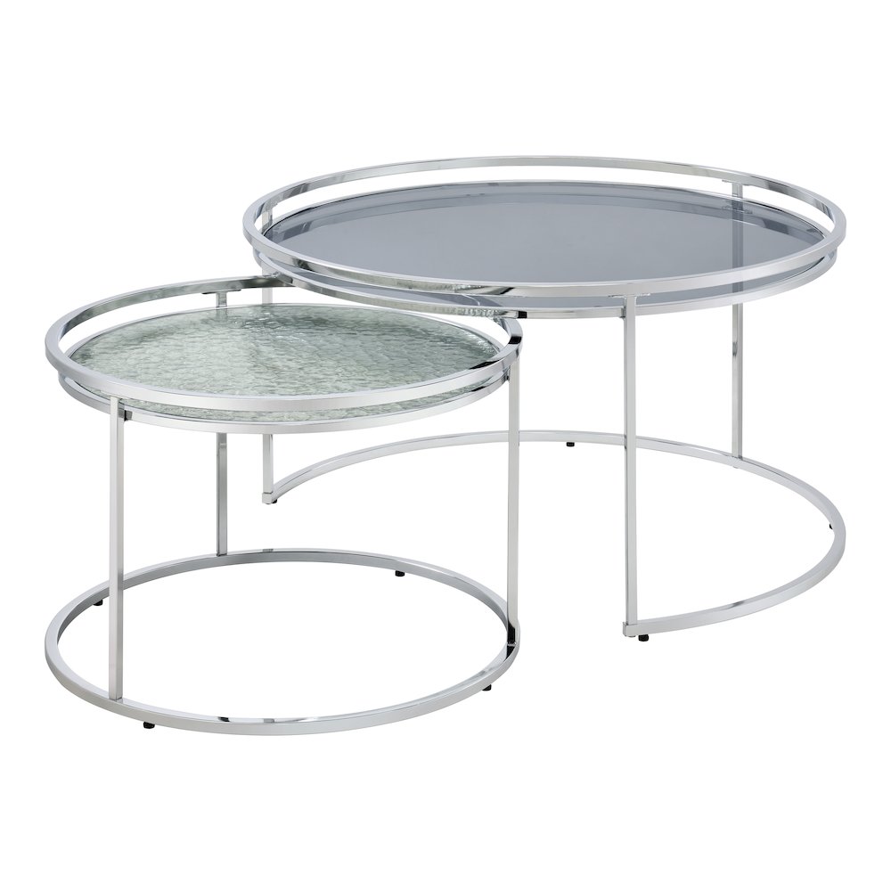 Vroma Metal Glass Top 2-Piece Nesting Table Set. Picture 1