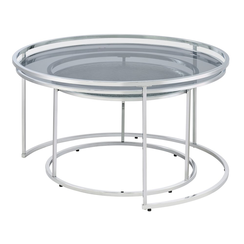 Vroma Metal Glass Top 2-Piece Nesting Table Set. Picture 2