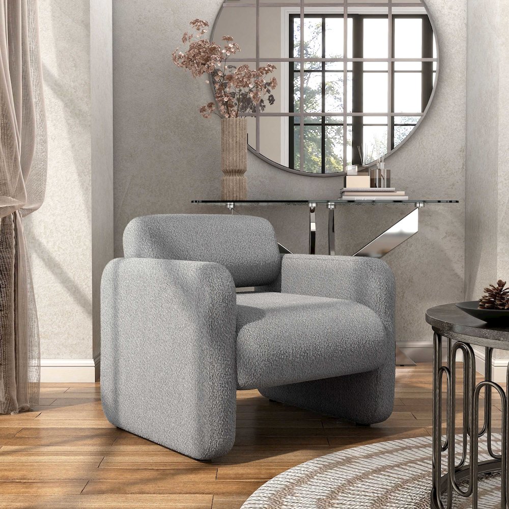 Luna Boucle Fabric Armchair with Rounded Corners. Picture 4